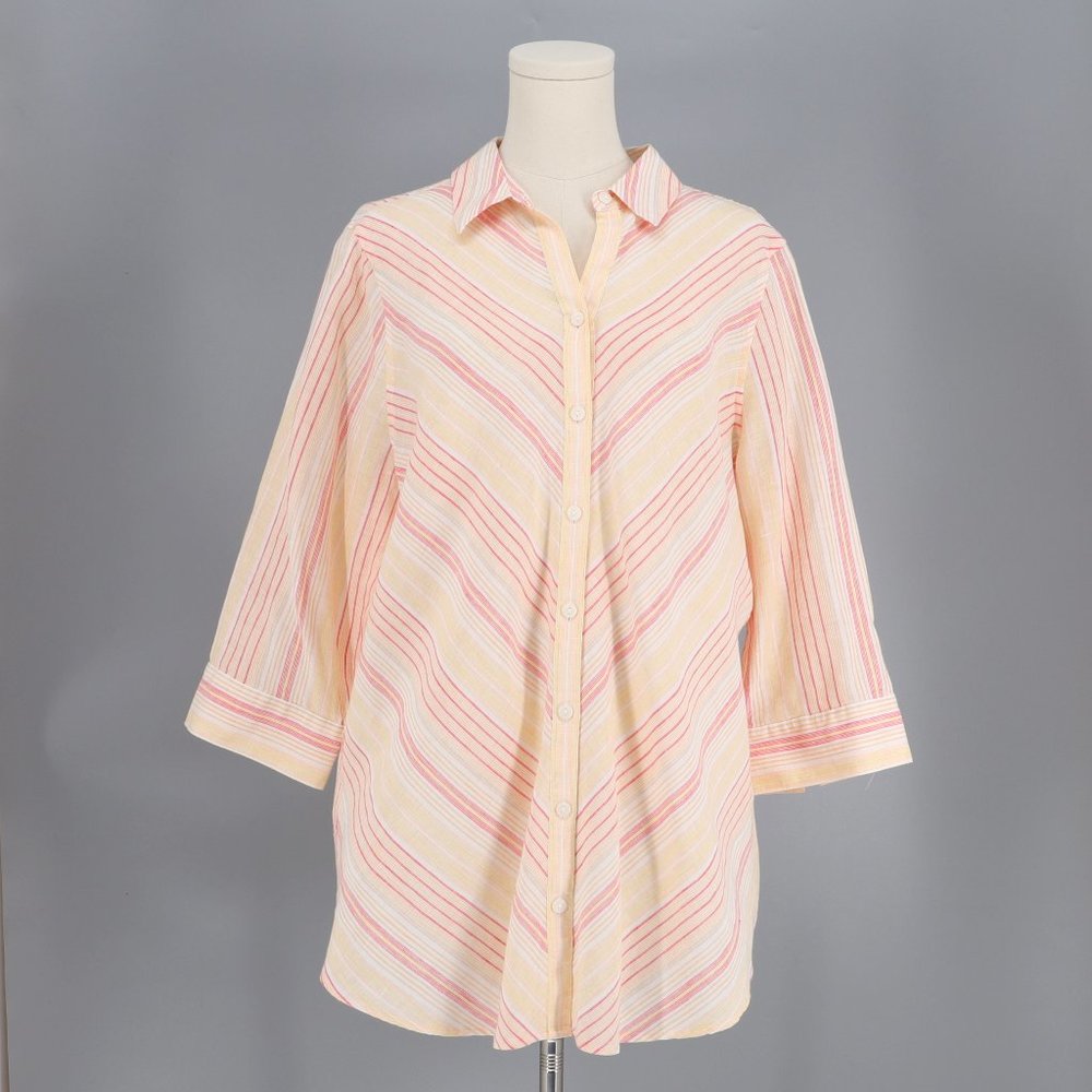 Chicos No-Iron Linen Striped Loop-Back Tunic Size 2/L
